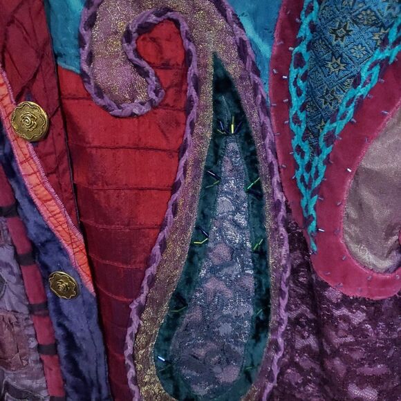 Vintage Sandy Starkman Jacket Women XL Burgundy Pink Blue Paisley Patchwork Boho - Picture 9 of 16